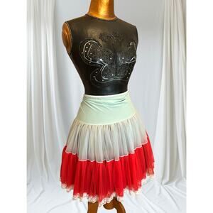 Vintage Gladmate Layered Slip Skirt Lace Trim Red Green Black Elastic Waist M